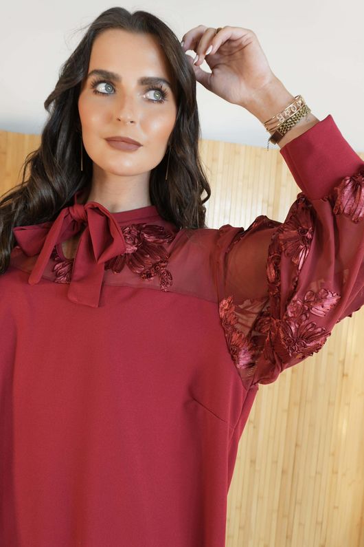 Belvedon Pussy Bow Dress Burgundy /16=